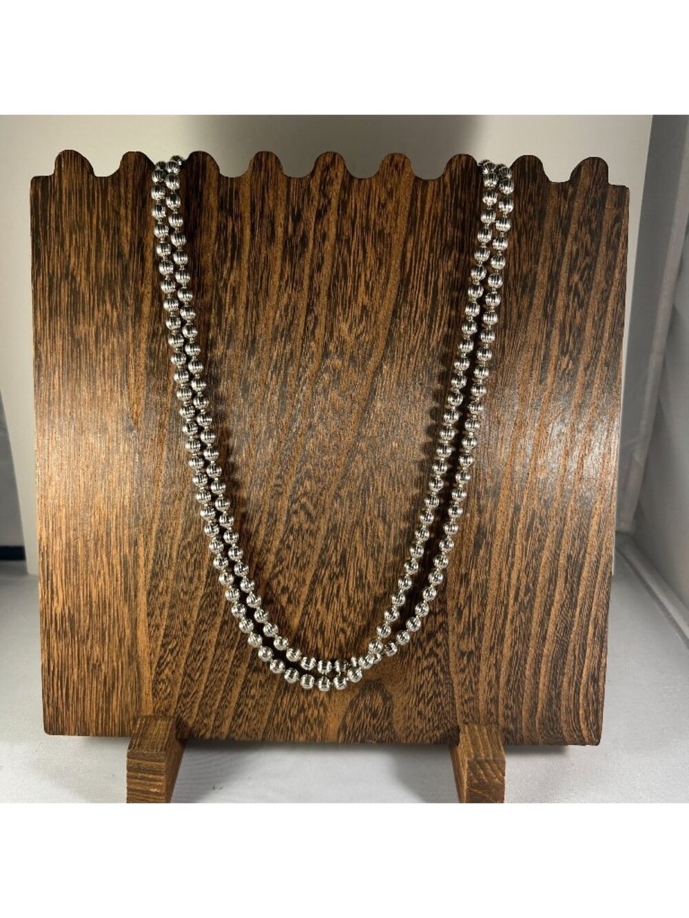 Vintage Monet Silver-Tone Double Strand Ribbed Bead Necklace 102" Elegant Jewelr